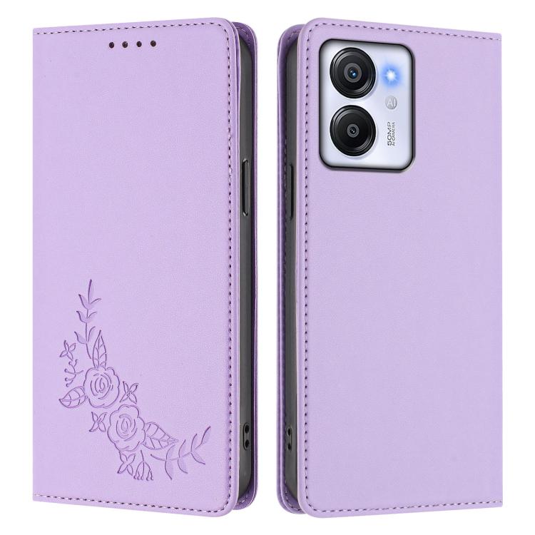 For Blackview Oscal Modern 8 / Color 8 Peony Embossed Magnetic RFID Vegan Leather Phone Case