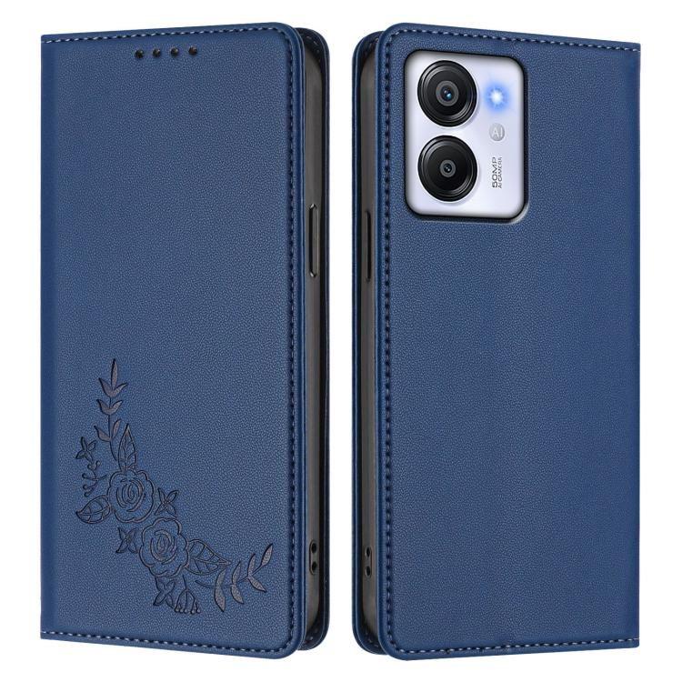 For Blackview Oscal Modern 8 / Color 8 Peony Embossed Magnetic RFID Vegan Leather Phone Case