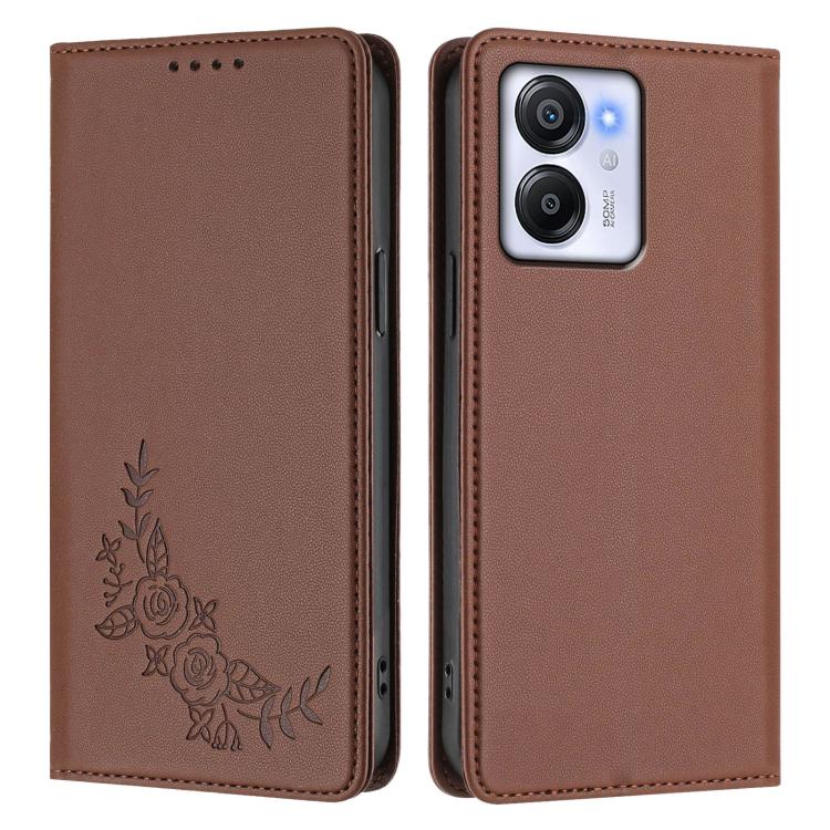 For Blackview Oscal Modern 8 / Color 8 Peony Embossed Magnetic RFID Vegan Leather Phone Case