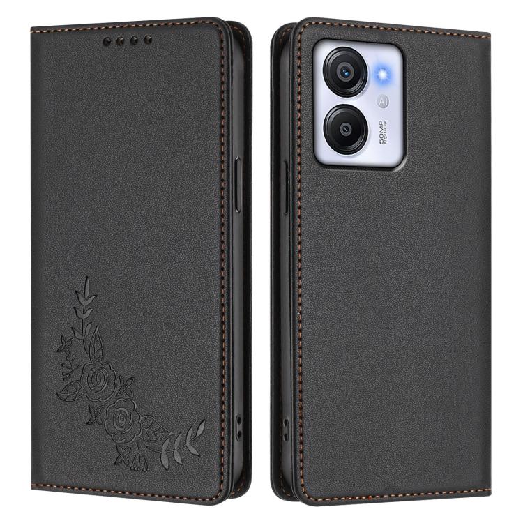 For Blackview Oscal Modern 8 / Color 8 Peony Embossed Magnetic RFID Vegan Leather Phone Case