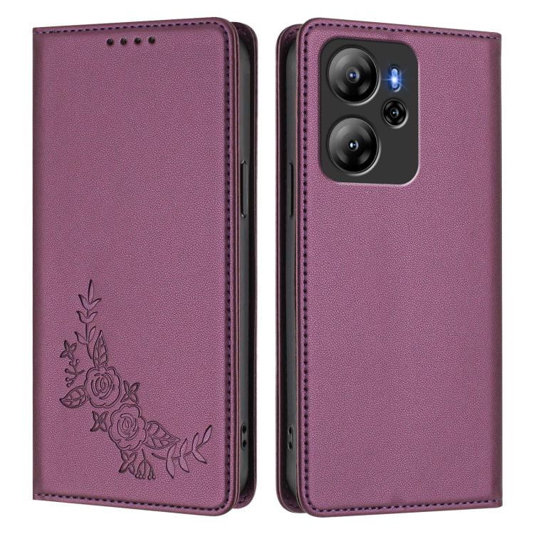 For Blackview Oscal Tiger 13 Peony Embossed Magnetic RFID Vegan Leather Phone Case
