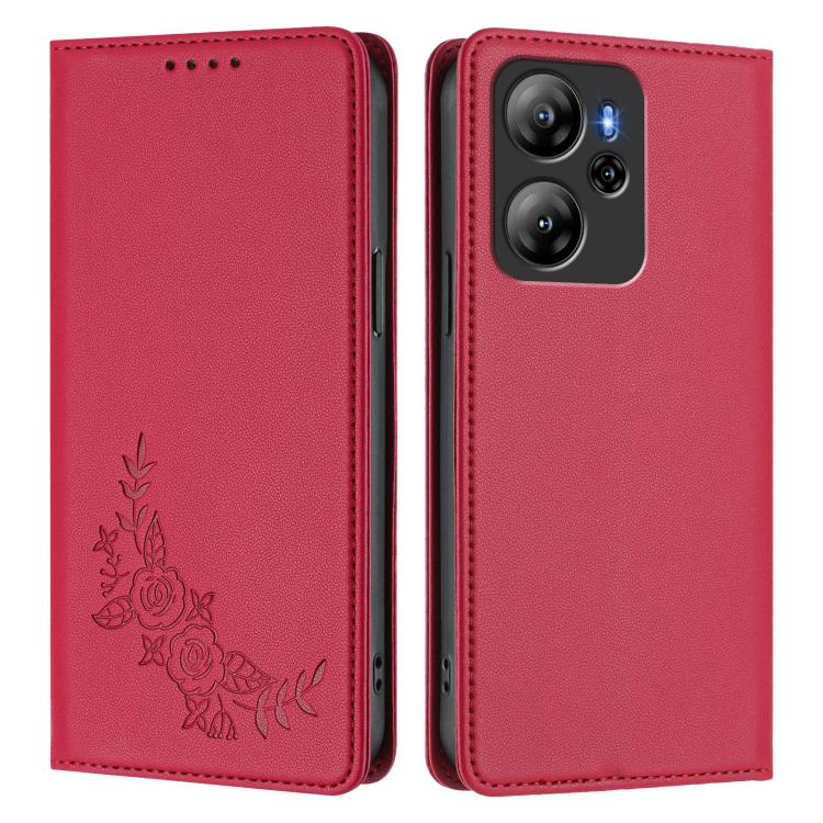 For Blackview Oscal Tiger 13 Peony Embossed Magnetic RFID Vegan Leather Phone Case