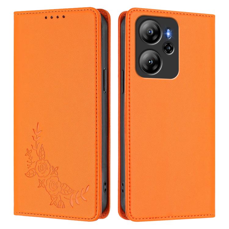 For Blackview Oscal Tiger 13 Peony Embossed Magnetic RFID Vegan Leather Phone Case