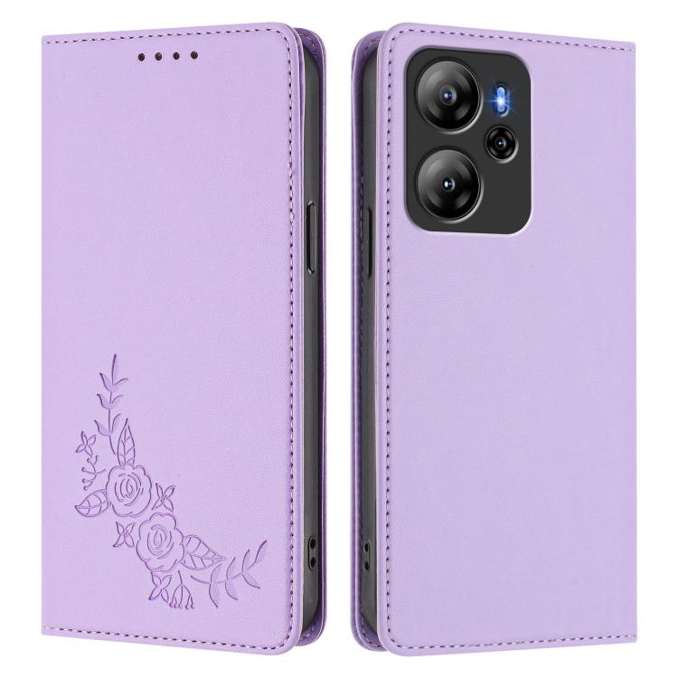 For Blackview Oscal Tiger 13 Peony Embossed Magnetic RFID Vegan Leather Phone Case