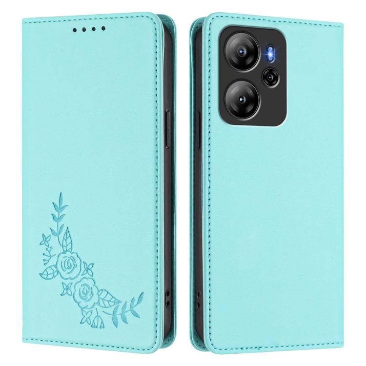 For Blackview Oscal Tiger 13 Peony Embossed Magnetic RFID Vegan Leather Phone Case