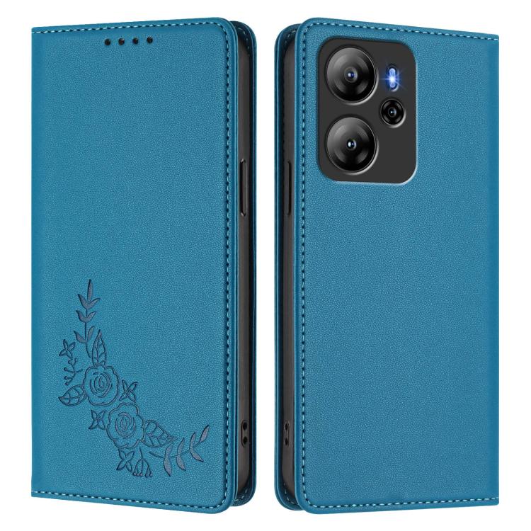 For Blackview Oscal Tiger 13 Peony Embossed Magnetic RFID Vegan Leather Phone Case