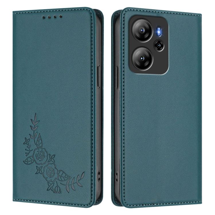For Blackview Oscal Tiger 13 Peony Embossed Magnetic RFID Vegan Leather Phone Case