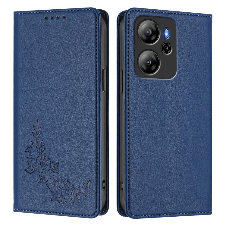 For Blackview Oscal Tiger 13 Peony Embossed Magnetic RFID Vegan Leather Phone Case
