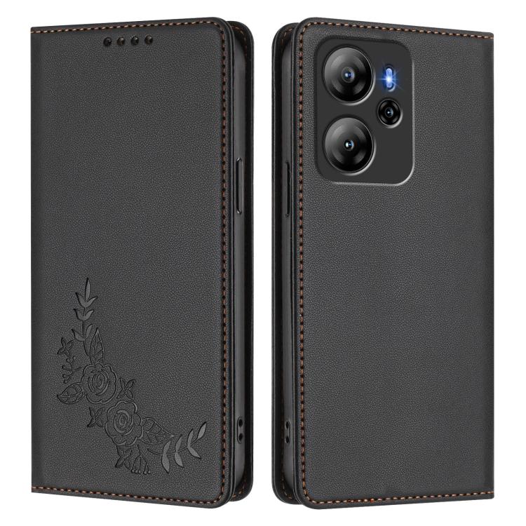 For Blackview Oscal Tiger 13 Peony Embossed Magnetic RFID Vegan Leather Phone Case
