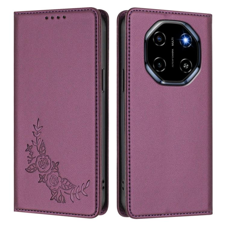 For Blackview Shark 6 Peony Embossed Magnetic RFID Vegan Leather Phone Case