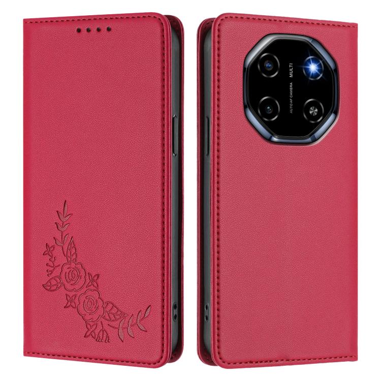 For Blackview Shark 6 Peony Embossed Magnetic RFID Vegan Leather Phone Case