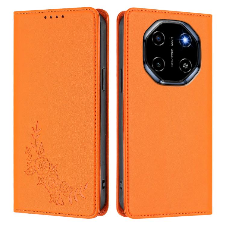 For Blackview Shark 6 Peony Embossed Magnetic RFID Vegan Leather Phone Case