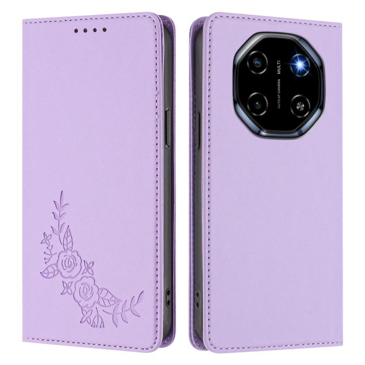 For Blackview Shark 6 Peony Embossed Magnetic RFID Vegan Leather Phone Case