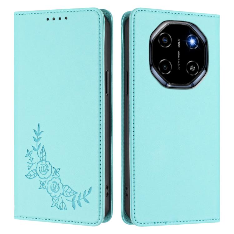 For Blackview Shark 6 Peony Embossed Magnetic RFID Vegan Leather Phone Case