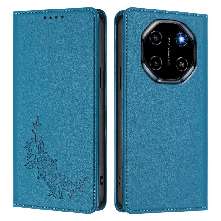 For Blackview Shark 6 Peony Embossed Magnetic RFID Vegan Leather Phone Case