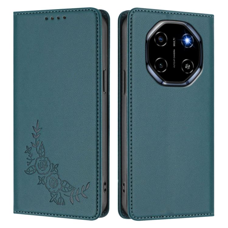 For Blackview Shark 6 Peony Embossed Magnetic RFID Vegan Leather Phone Case