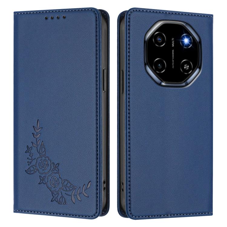 For Blackview Shark 6 Peony Embossed Magnetic RFID Vegan Leather Phone Case