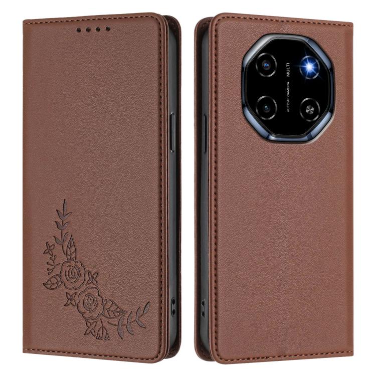 For Blackview Shark 6 Peony Embossed Magnetic RFID Vegan Leather Phone Case