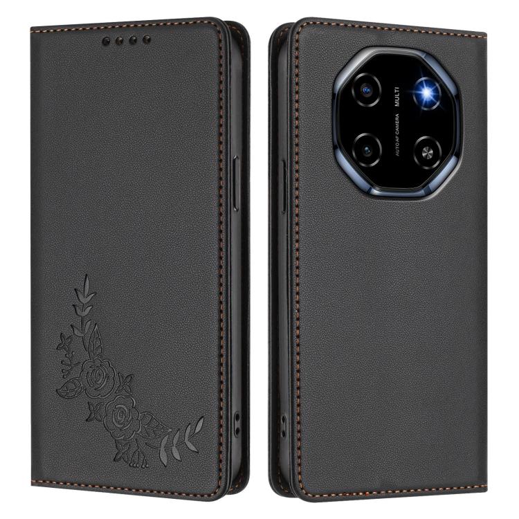 For Blackview Shark 6 Peony Embossed Magnetic RFID Vegan Leather Phone Case