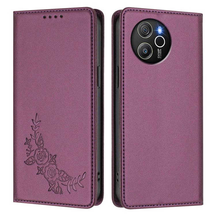 For Blackview Shark 8 / Oscal Tiger 12 Peony Embossed Magnetic RFID Vegan Leather Phone Case