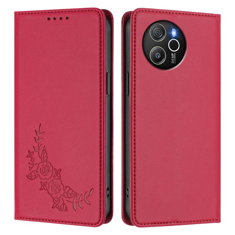 For Blackview Shark 8 / Oscal Tiger 12 Peony Embossed Magnetic RFID Vegan Leather Phone Case