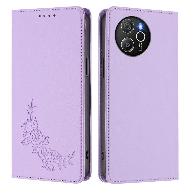 For Blackview Shark 8 / Oscal Tiger 12 Peony Embossed Magnetic RFID Vegan Leather Phone Case