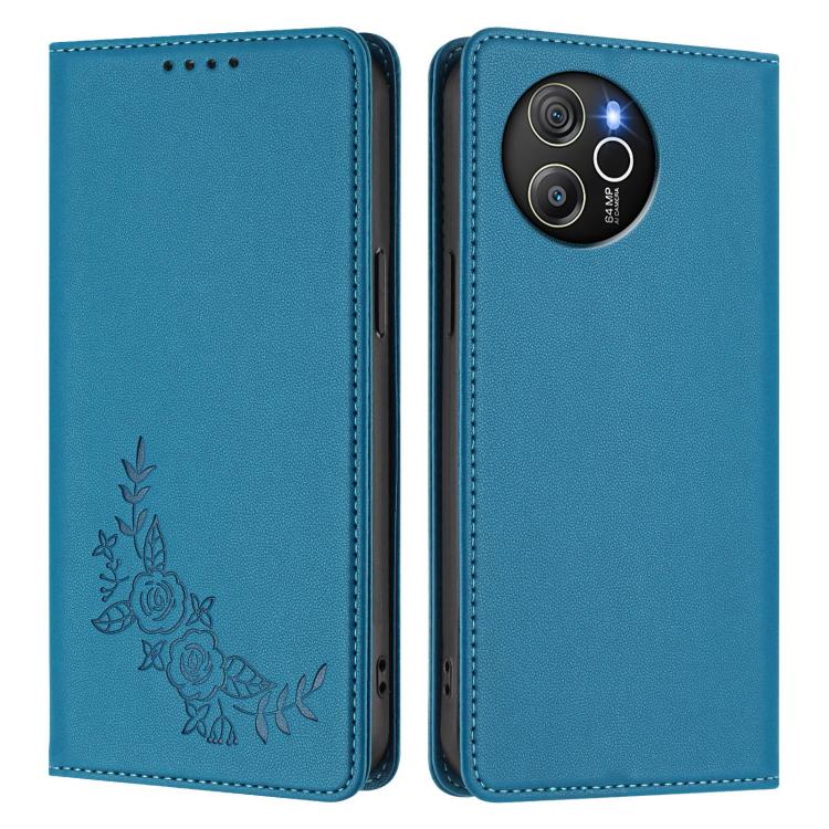 For Blackview Shark 8 / Oscal Tiger 12 Peony Embossed Magnetic RFID Vegan Leather Phone Case