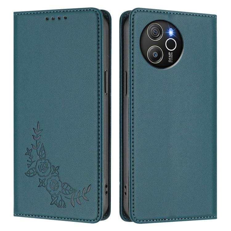 For Blackview Shark 8 / Oscal Tiger 12 Peony Embossed Magnetic RFID Vegan Leather Phone Case