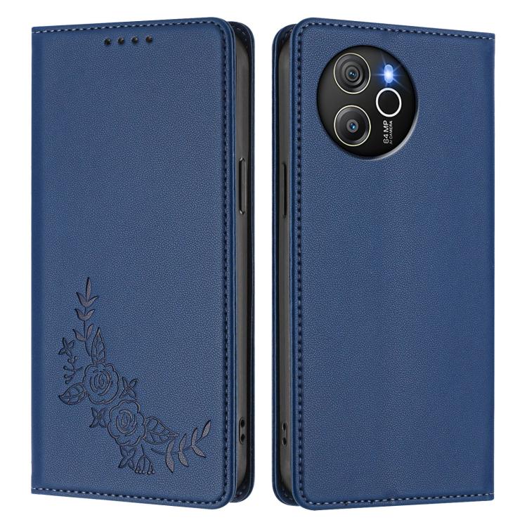 For Blackview Shark 8 / Oscal Tiger 12 Peony Embossed Magnetic RFID Vegan Leather Phone Case