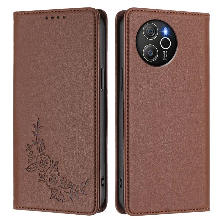 For Blackview Shark 8 / Oscal Tiger 12 Peony Embossed Magnetic RFID Vegan Leather Phone Case