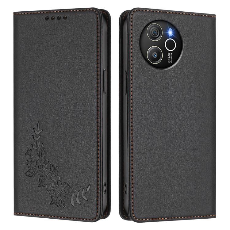 For Blackview Shark 8 / Oscal Tiger 12 Peony Embossed Magnetic RFID Vegan Leather Phone Case
