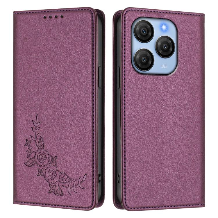 For Blackview Shark 9 5G Peony Embossed Magnetic RFID Vegan Leather Phone Case