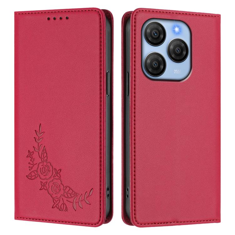 For Blackview Shark 9 5G Peony Embossed Magnetic RFID Vegan Leather Phone Case