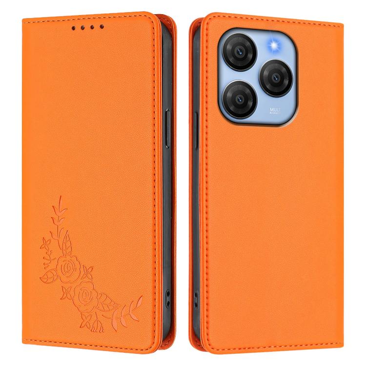 For Blackview Shark 9 5G Peony Embossed Magnetic RFID Vegan Leather Phone Case