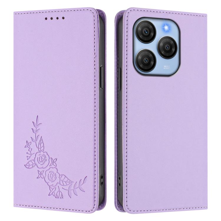 For Blackview Shark 9 5G Peony Embossed Magnetic RFID Vegan Leather Phone Case