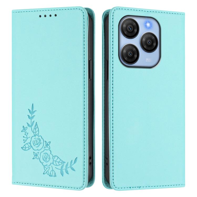 For Blackview Shark 9 5G Peony Embossed Magnetic RFID Vegan Leather Phone Case