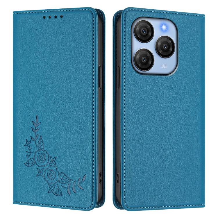 For Blackview Shark 9 5G Peony Embossed Magnetic RFID Vegan Leather Phone Case