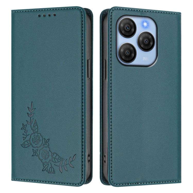 For Blackview Shark 9 5G Peony Embossed Magnetic RFID Vegan Leather Phone Case