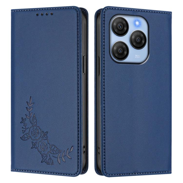 For Blackview Shark 9 5G Peony Embossed Magnetic RFID Vegan Leather Phone Case