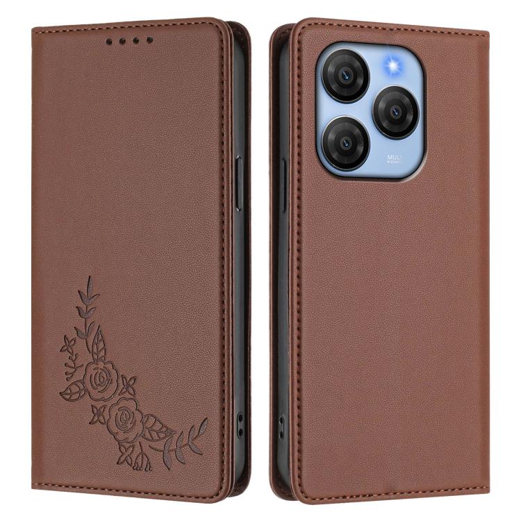 For Blackview Shark 9 5G Peony Embossed Magnetic RFID Vegan Leather Phone Case