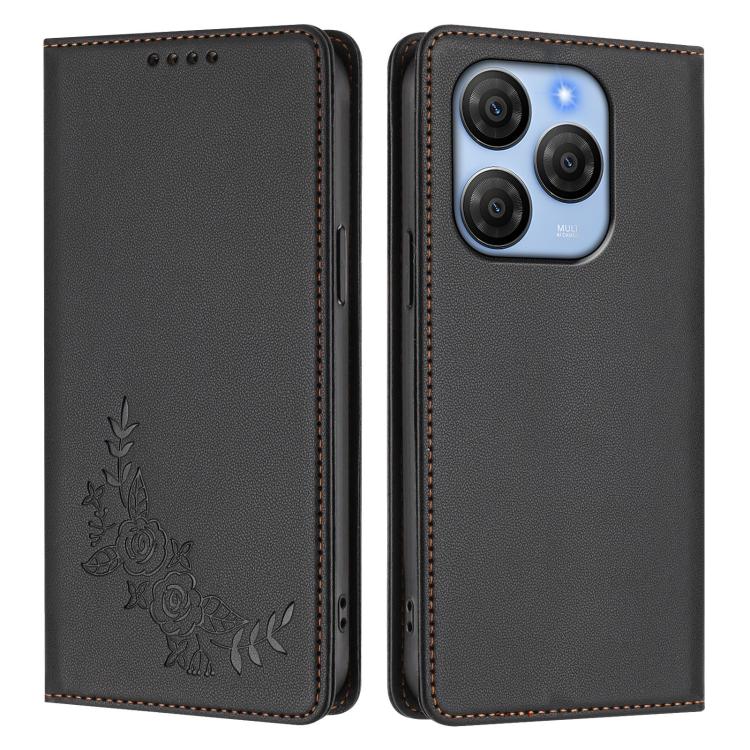 For Blackview Shark 9 5G Peony Embossed Magnetic RFID Vegan Leather Phone Case