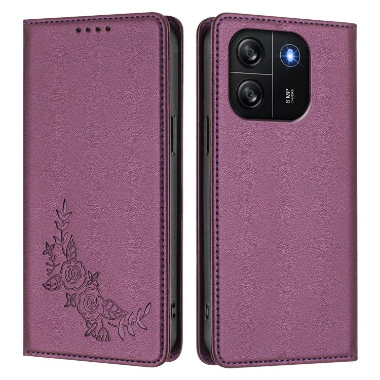 For Blackview Wave 6C Peony Embossed Magnetic RFID Vegan Leather Phone Case