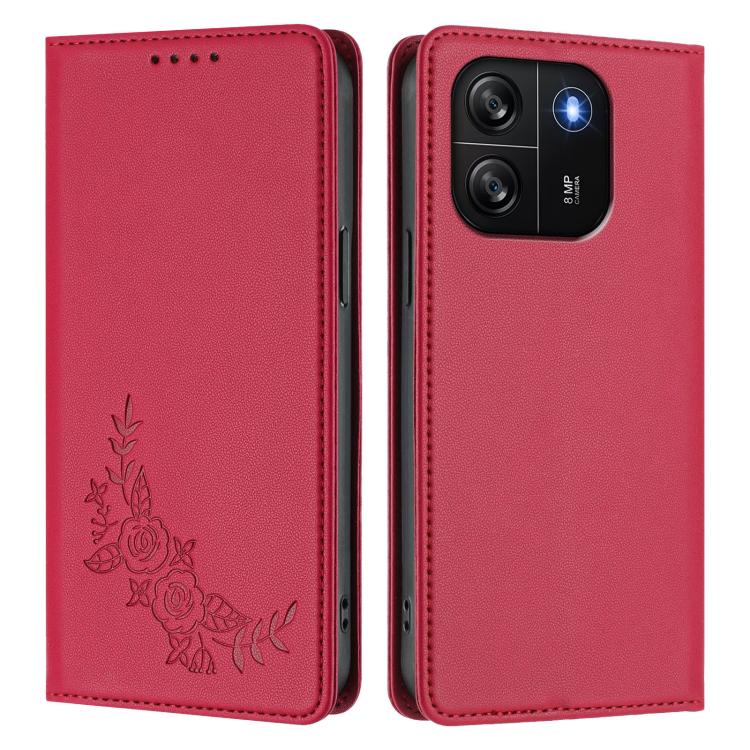 For Blackview Wave 6C Peony Embossed Magnetic RFID Vegan Leather Phone Case