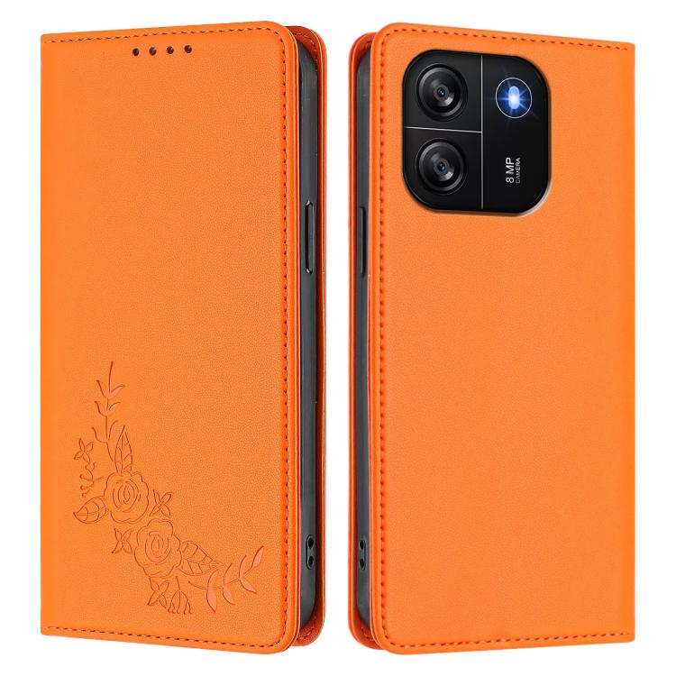 For Blackview Wave 6C Peony Embossed Magnetic RFID Vegan Leather Phone Case