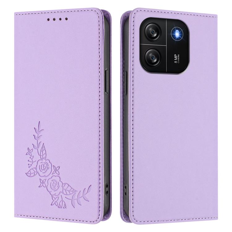 For Blackview Wave 6C Peony Embossed Magnetic RFID Vegan Leather Phone Case