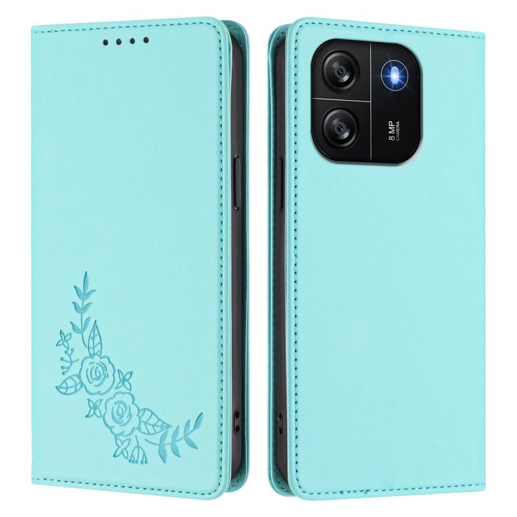 For Blackview Wave 6C Peony Embossed Magnetic RFID Vegan Leather Phone Case