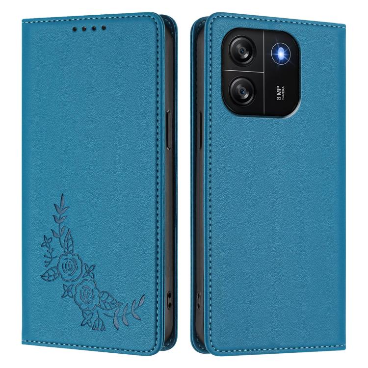 For Blackview Wave 6C Peony Embossed Magnetic RFID Vegan Leather Phone Case