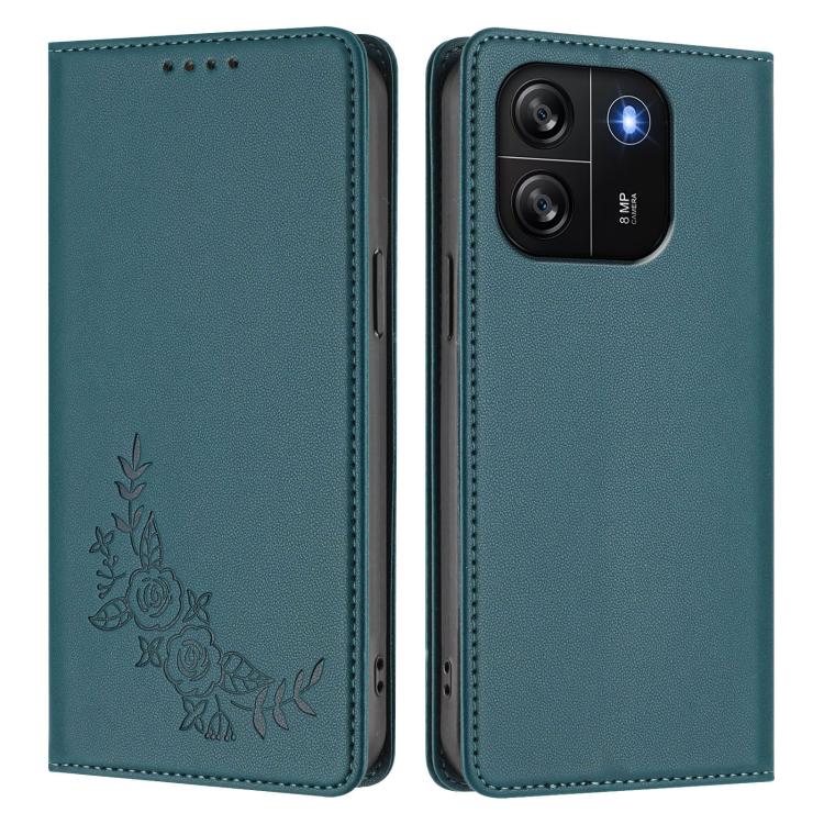 For Blackview Wave 6C Peony Embossed Magnetic RFID Vegan Leather Phone Case