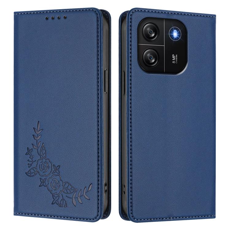 For Blackview Wave 6C Peony Embossed Magnetic RFID Vegan Leather Phone Case