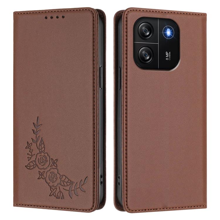 For Blackview Wave 6C Peony Embossed Magnetic RFID Vegan Leather Phone Case